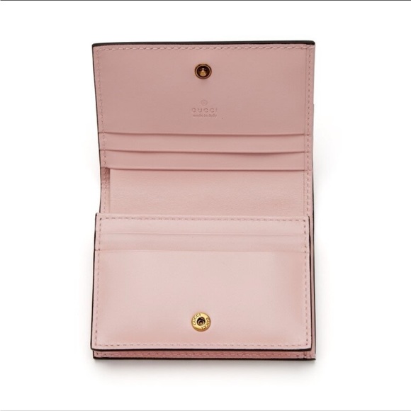 Pink Guccissima Cat Card Case Wallet Aged Gold Hardware - Picture 2 of 6